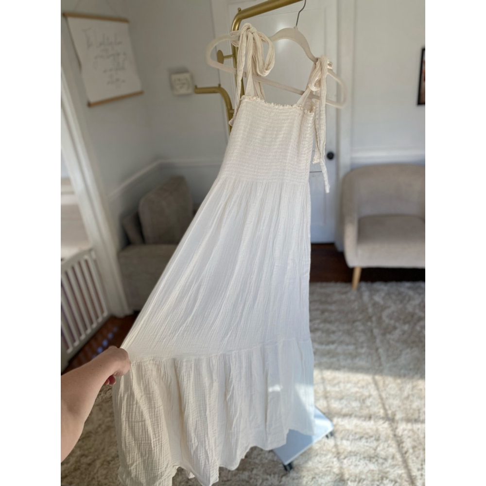 Nothing Fits But Ivory Cotton Gauze Maxi Dress Tie Strap Cottagecore Ethereal - Picture 3 of 10